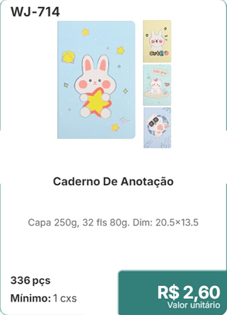 Caderno De Anotação 336 pçs R$ 2.60
