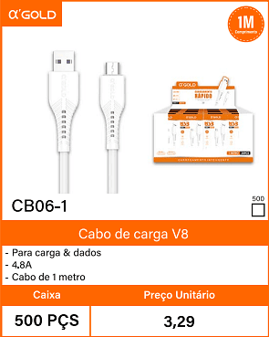 Cabo de carga V8 - Caixa 500 PCS Preco Unitario 3,29