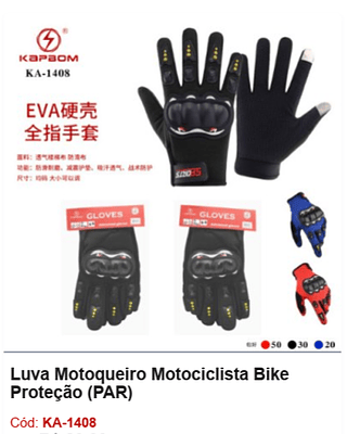Luva Motoqueiro Motociclista Bike Proteção (PAR) R$ 16,2 PCS/CX: 100