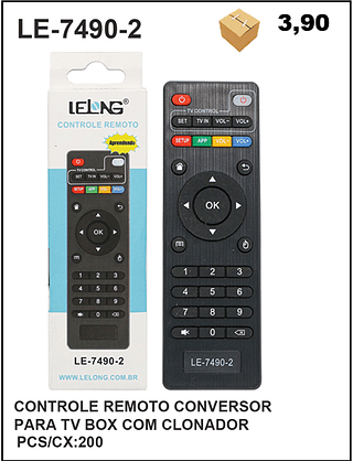 CONTROLE REMOTO CONVERSOR PARA TV BOX COM CLONADOR 200PÇ=3,9$