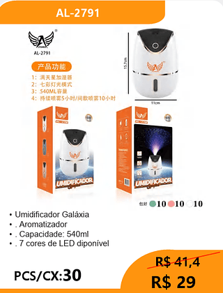 Umidificador Galáxia PCS/CX:30 R$ 29