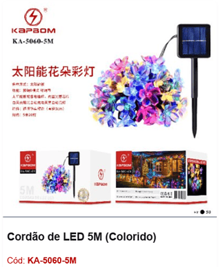 Cordão de LED 5M R$ 11,7 PCS/CX: 100