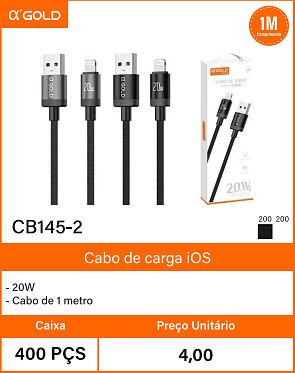 Cabo de carga iOS Caixa 400 PCS Preco Unitario 4,00