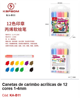 Canetas de carimbo acrílicas de 12 cores 1-4mm R$ 8,1 Pcs/cx: 144
