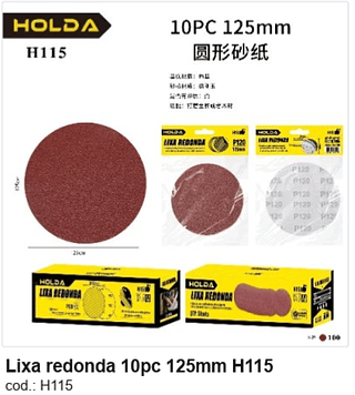 Lixa redonda 10pc 125mm R$ 3,51 PC/CX:100