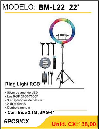 Ring Light RGB 22' 6PCS/CX Unid. CX:138,00