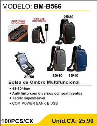 Bolsa de Ombro Multifuncional 100PCS/CX Unid.CX: 25,90