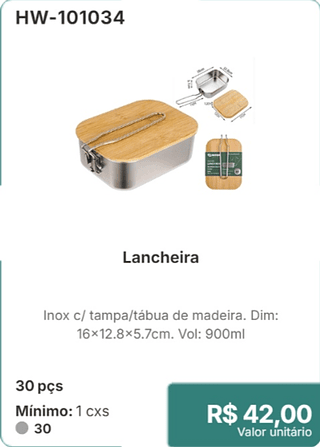 Lancheira 30 pçs R$ 42.00