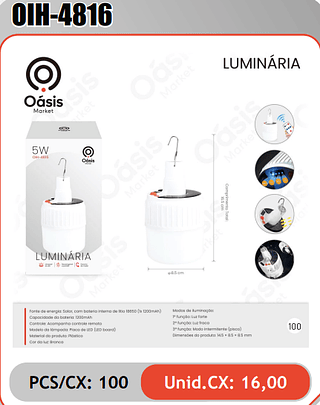LUMINARIA PCS/CX: 100 Unid.CX: 16,00