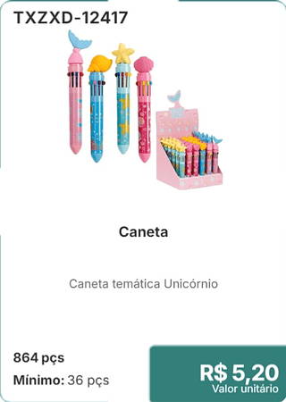 Caneta 864 pçs R$ 5,20