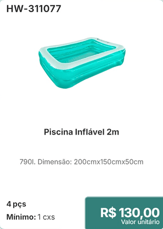 Piscina Inflável 2m 4 pçs R$ 130.00