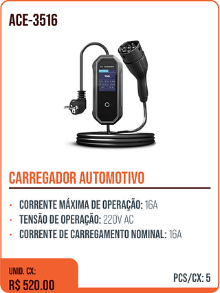CARREGADOR AUTOMOTIVO UNID. CX: R$ 520.00 PCS/CX: 5