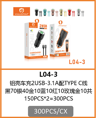 CARREGADOR VEICULAR TIPO-C 2USB -3.1A 300PCS/CX R$:8,93