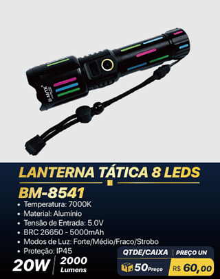 LANTERNA TÁTICA 8 LEDS 150PÇS R$ 60,00