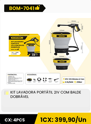 KIT LAVADORA PORTATIL 2IV COM BALDE DOBRÁVEL CX: 4PCS 1CX: 399,90/Un