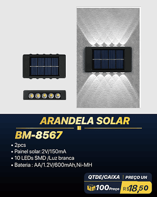 ARANDELA SOLAR 100PÇS R$18,50