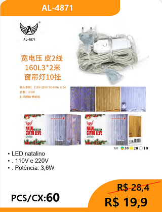 LED natalino PCS/CX:60 R$ 19,9