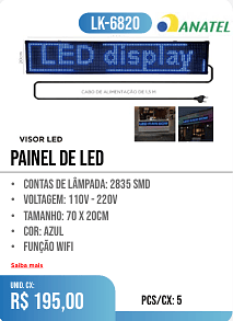 PAINEL DE LEd PCS/CX: 5 UNID. CX: r$ 195,00