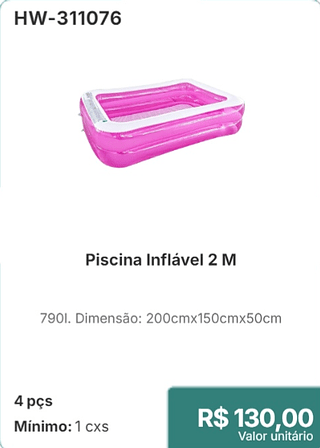 Piscina Inflável 2 M 4 pçs R$ 130.00