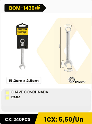 CHAVE COMBI-NADA 12MM CX: 240PCS 1CX: 5,50/Un