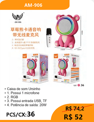 Caixa de som Ursinho PCS/CX:36 R$52