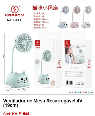 Ventilador de Mesa Recarregável 4V (19cm) R$ 14,4 PCS/CX: 120