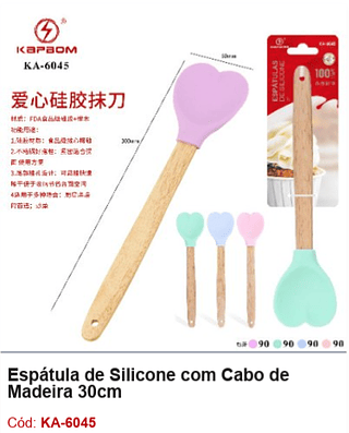 Espátula de Silicone com Cabo de Madeira 30cm R$ 3,24 Pcs/cx: 360