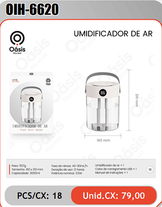 UMIDIFICADOR DE AR PCS/CX: 18 Unid.CX: 79,00