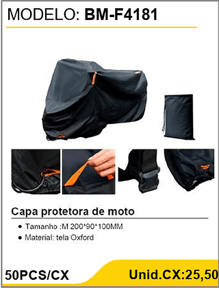 Capa protetora de moto 50PCS/CX Unid.CX:25,50