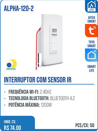 INTERRUPTOR COM SENSOR IR UNID. CX: R$ 74.00 PCS/CX: 50