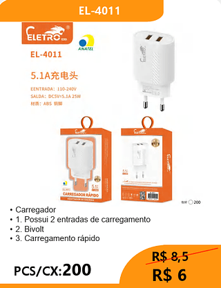 FONTE 2USB PCS/CX:200 R$6