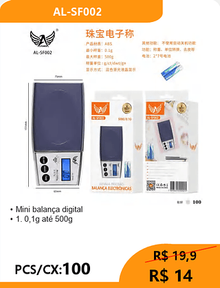 Mini balança digital PCS/CX:100 R$ 14