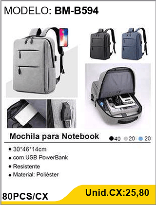 Mochila para Notebook 80PCS/CX Unid.CX:25,80