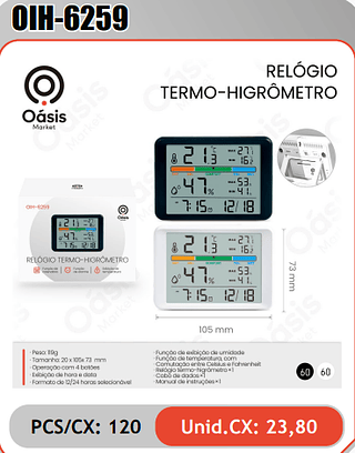 RELOGIOTERMO-HIGROMETRO PCS/CX: 120 Unid.CX: 23,80