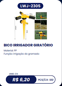 BICO IRRIGADOR GIRATÓRIO UNID. CX: R$ 6,20 PCS/CX: 100