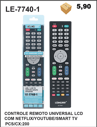 CONTROLE REMOTO UNIVERSAL LCD COM NETFLIX/YOUTUBE/SMART TV 200PÇ=5,9$