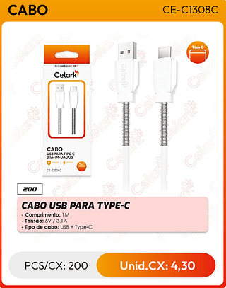 CABO USB PARA TYPE-C PCS/CX: 200 Unid.CX: 4,30