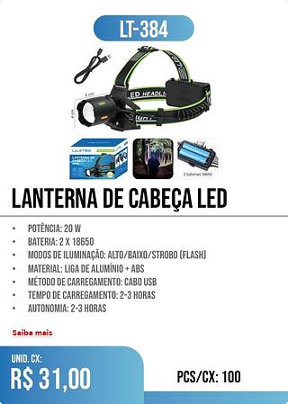 LANTERNA DE CABEÇA LED 100pç=31$