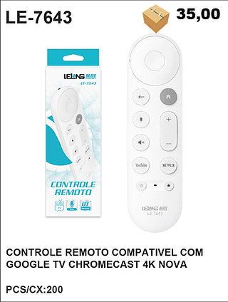 CONTROLE REMOTO COMPATIVEL COM GOOGLE TV CHROMECAST 4K NOVA 200PC=35$
