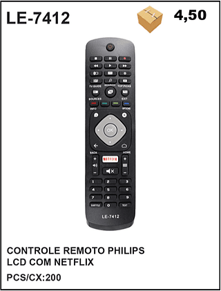 CONTROLE REMOTO PHILIPS LCD COM NETFLIX 200PÇ=4,5$