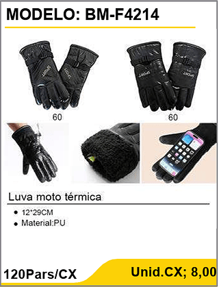 Luva moto térmica 120Pars/CX Unid.CX; 8,00