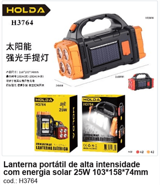Lanterna portátil de alta intensidade com energia solar 25W 103*158*74mm R$ 20,7 PC/CX:84