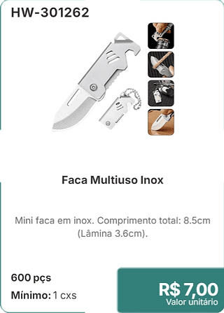 Faca Multiuso Inox 600 pçs R$ 7.00