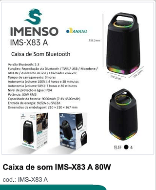 Caixa de som 80W R$243 PC/CX 4