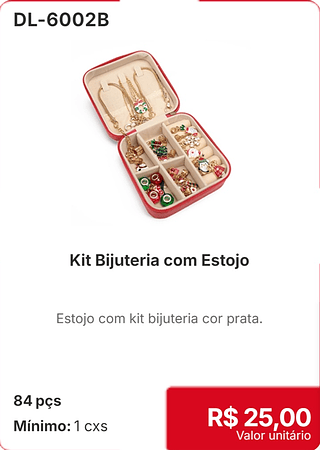 Kit Bijuteria com Estojo 84 pçs R$ 25,00