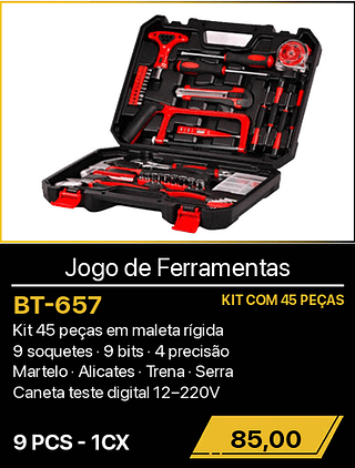 Jogo de Ferramentas 9PCS R$85,00