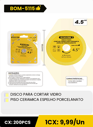 DISCO PARA CORTAR VIDRO PISO CERAMICA ESPELHO PORCELANATO CX: 200PCS 1CX: 9,99/Un