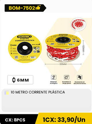 10 METRO CORRENTE PLÁSTICA CX: 8PCS 1CX: 33,90/Un