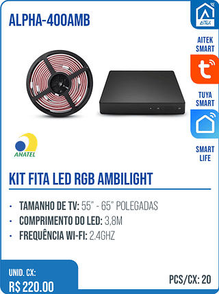 KIT FITA LED RGB AMBILIGHT UNID. CX: R$ 220.00 PCS/CX: 20