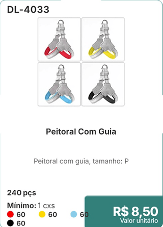 Peitoral Com Guia 240 pçs R$ 8,50